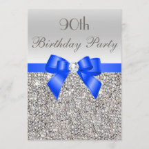90.º cumpleaños Silver Sequin Royal Blue Bow Diamo