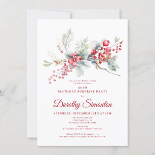 Invitación 90.º cumpleaños Sorpresa Fiesta Greenery Red Berry