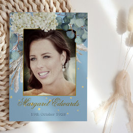 Invitación 90.º Flamoroso Azul Dorado Elegante Foto Cumpleaño