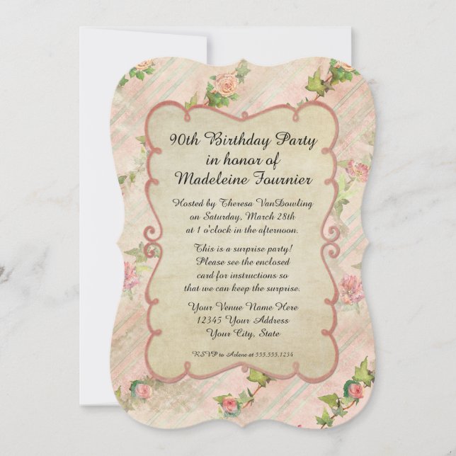 Invitación 90.º marco de pergamino de la fiesta de cumpleaños (Anverso)