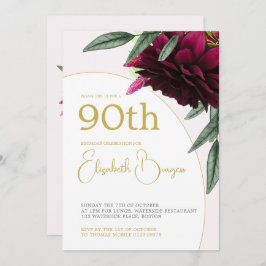 Invitación 90.º Monograma De Oro Floral De Cumpleaños Elegant