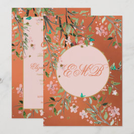 Invitación 90.º Monograma Floral Coral Elegante Rosa