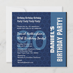 Invitación 90.º patrón moderno de cumpleaños en tonos de azul