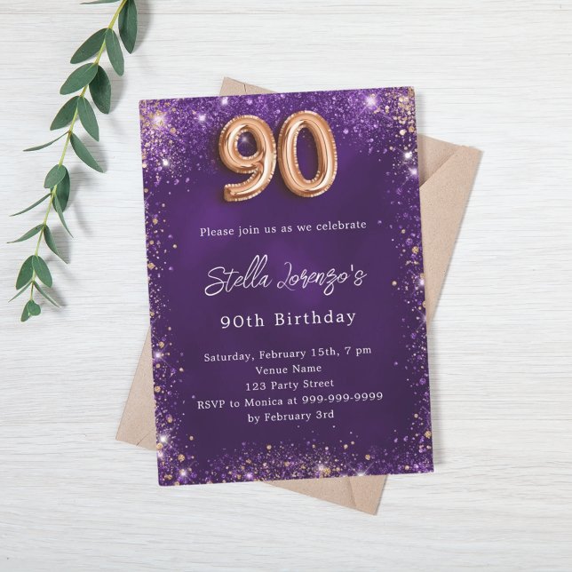 Invitación 90.º rosa de oro morado (Subido por el creador)