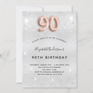 Invitación 90.º rosa de plata purpurina de oro
