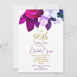 Invitación 90.º Rosa Purple Plum Borgoña Elegante Cumpleaños