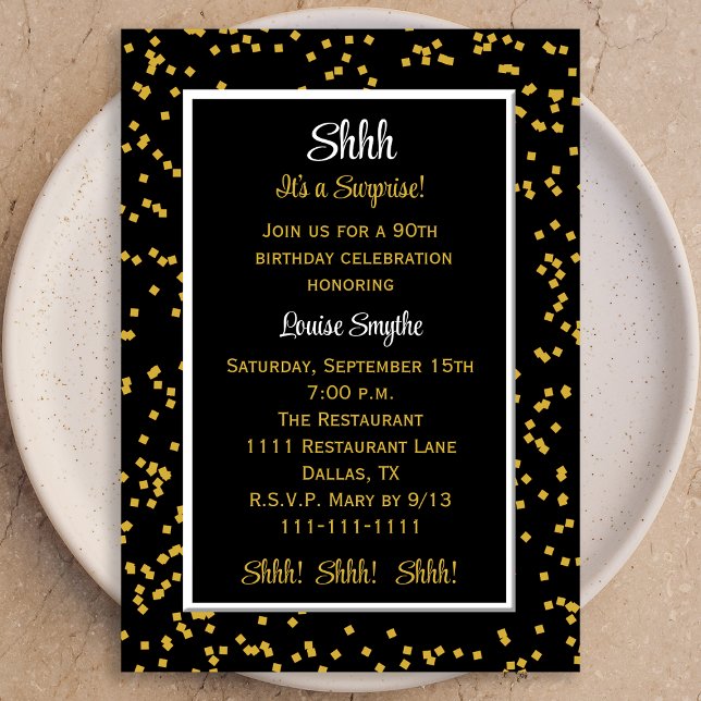 Invitación 90.º Shhh es una sorpresa Cumpleaños Confetti (Subido por el creador)