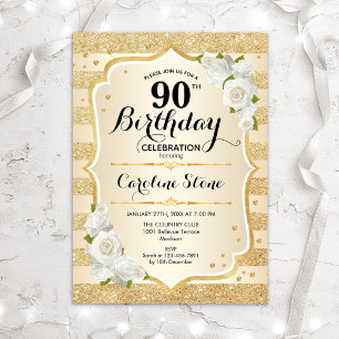 Invitación 90 Aniversario - Bandas de oro Rosas Blancas