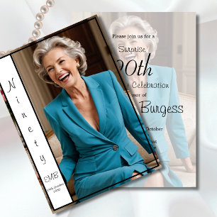 Invitación 90 Aniversario de la Elegante Foto Monograma