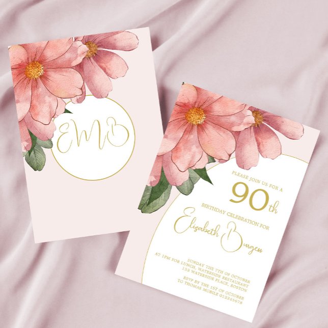 Invitación 90 Aniversario De La Fiesta De Oro Rosa Elegante (Subido por el creador)