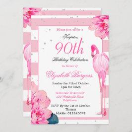 Invitación 90 Aniversario del Monograma Rosa Flamingo