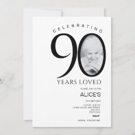 Invitación 90 Aniversario moderno con foto en número, mínimo