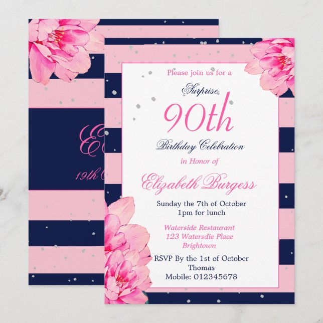 Invitación 90 Aniversario Monograma Rosa de la Marina de Rosa (Anverso / Reverso)