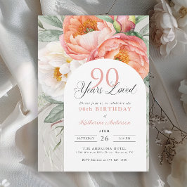 Invitación 90 años amor Floral femenina 90 cumpleaños