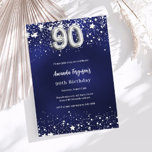 Invitación 90 años estrellas de plata azul marino