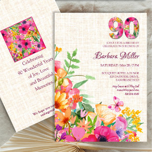 Invitación 90 años flor abuela 90 cumpleaños