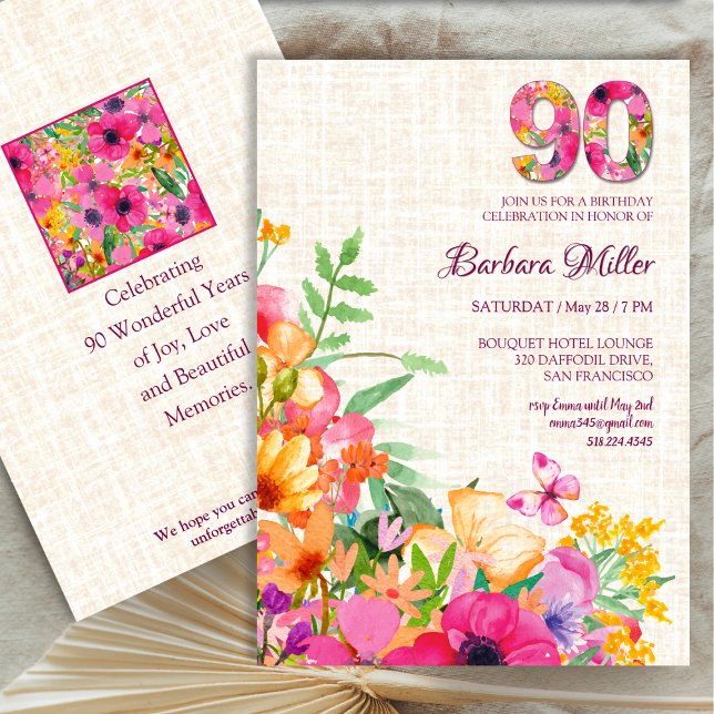 Invitación 90 años flor abuela 90 cumpleaños (Subido por el creador)