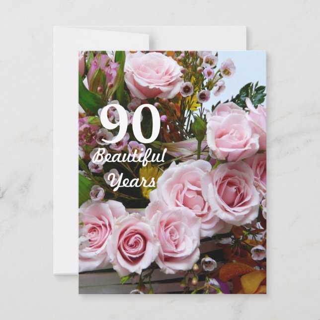 Invitación ¡90 años hermosos! - Fiesta de cumpleaños/rosas (Anverso)