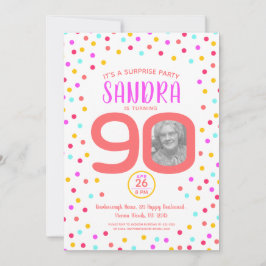 Invitación 90 años personalizado foto confeti de coral vivo