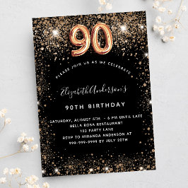 Invitación 90 años purpurina de oro negro chispas