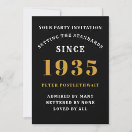 Invitación 90 cumpleaños 1935 Oro negro personalizado para él