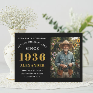 Invitación 90 cumpleaños 1936 Foto personalizada en negro y d