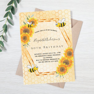Invitación 90 cumpleaños abejas de girasol rústico amarillo