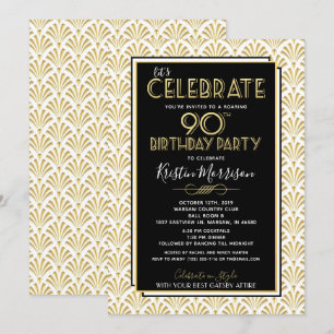 Invitación 90 cumpleaños Art Deco Gatsby rugiendo cumpleaños 