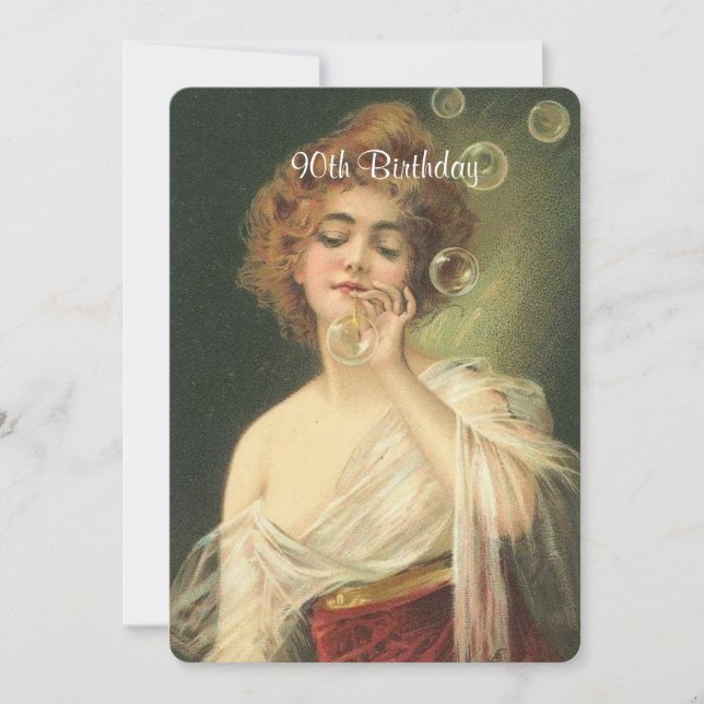 Invitación 90° cumpleaños, bella mujer victoriana, Personaliz (Anverso)