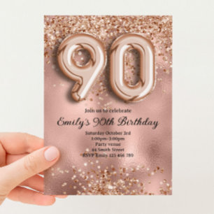 Invitación 90 Cumpleaños de Brillo Dorado Rosa