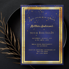 Invitación 90 cumpleaños fiesta de oro azul espolvorear confe