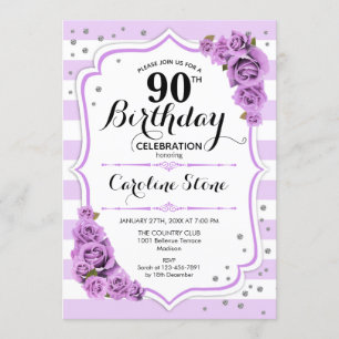 Invitación 90° cumpleaños - Flores moradas blancas de lavanda