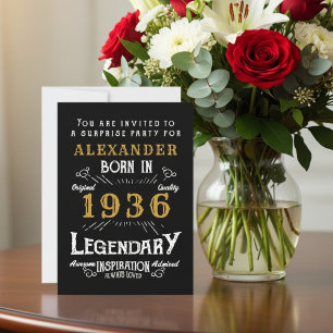 Invitación 90 cumpleaños Nacido en 1936 Negro Oro Retro Vinta