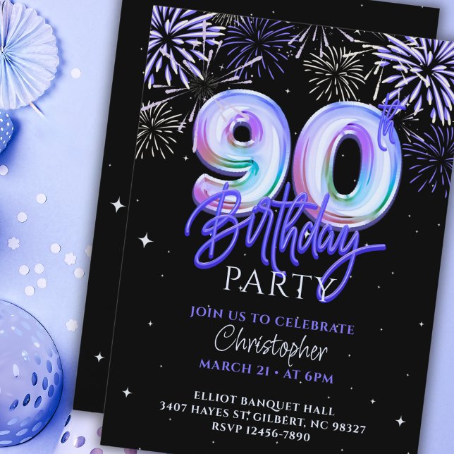 Invitación 90° cumpleaños para él globo de Relieve metalizado (Subido por el creador)