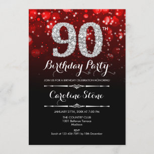 Invitación 90° cumpleaños - Plata negra roja