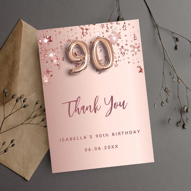 Invitación 90 cumpleaños rosa de oro estrellas de agradecimie (Subido por el creador)