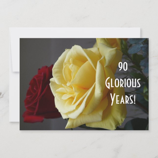 Invitación ¡90 GloriousYears! - Cumpleaños/rosa amarillo (con (Anverso)