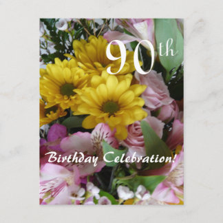 Invitación 90.o ¡Celebración del cumpleaños! - Fiesta/ramo