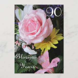 Invitación 90.o ¡Celebración del cumpleaños! - Ramo color de