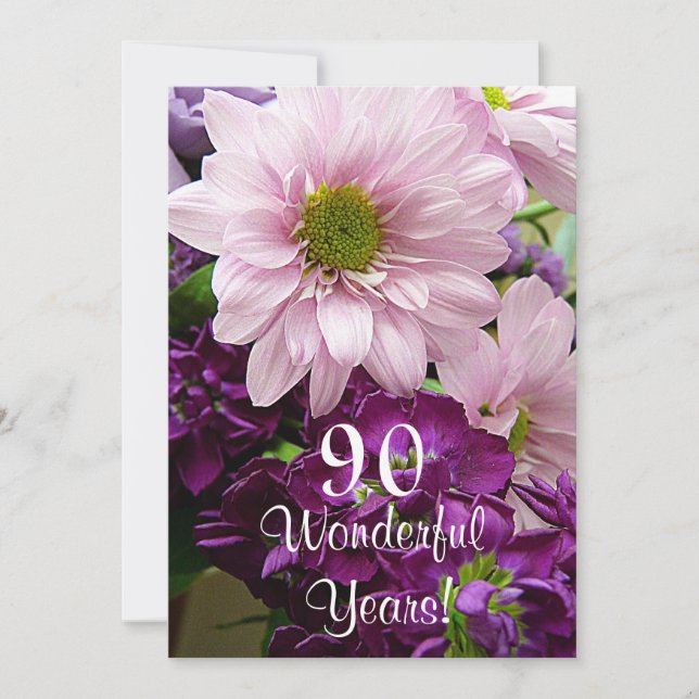 Invitación 90.o Celebración del cumpleaños/ramo rosado de la (Anverso)