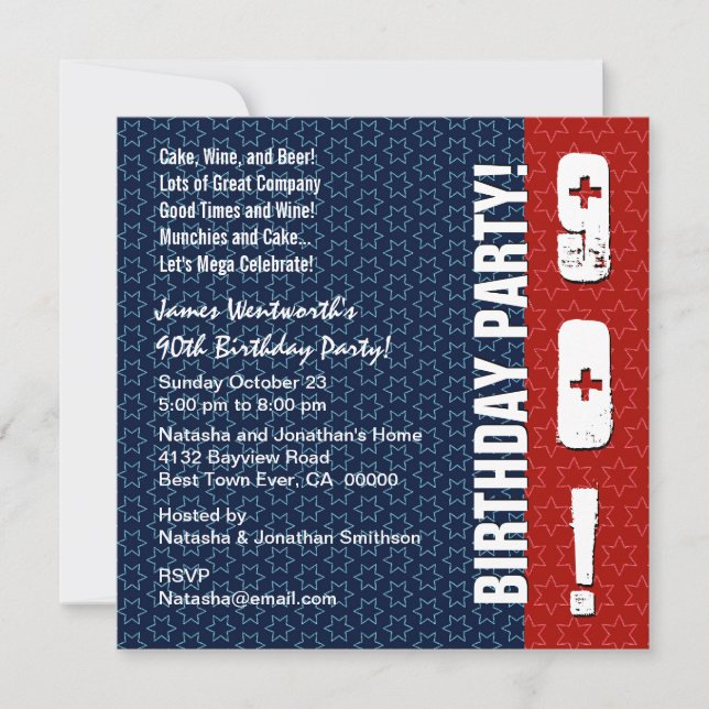 Invitación 90.o Estrellas azules blancas rojas modernas W302 (Anverso)