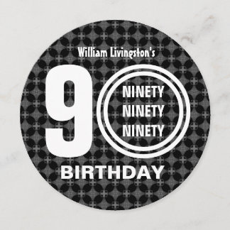 Invitación 90.o Fiesta de cumpleaños V01A7 blanco y negro