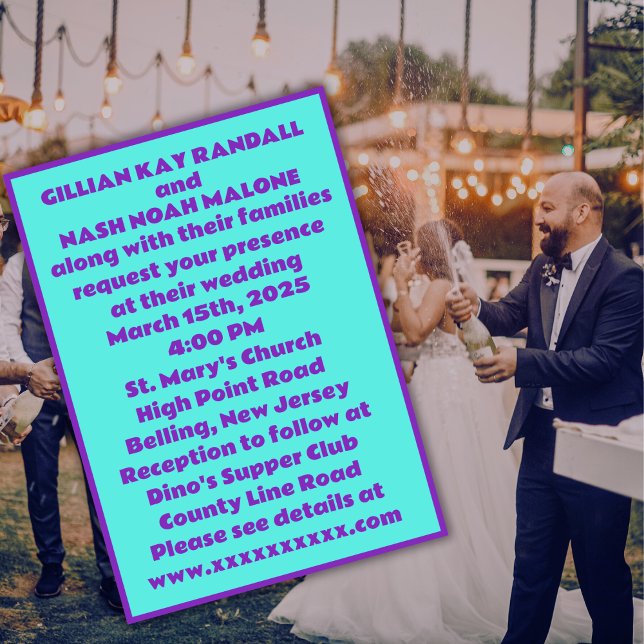 Invitación 90 púrpura sobre Boda Verde azulado (Subido por el creador)