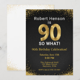 Invitación 90 So What! Black Gold 90th Birthday