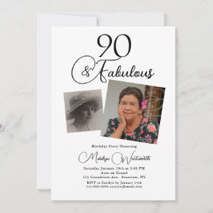 Invitación 90 y fabuloso Cumpleaños 90 Cumpleaños negro guión