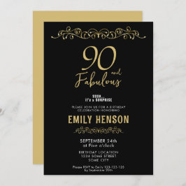 Invitación 90 y fabuloso ornamento de oro 90 cumpleaños