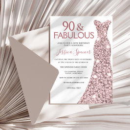 Invitación 90 y fabuloso Rosa de oro vestido 90 cumpleaños