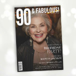 Invitación 90 y Fabulous Magazine tapa 90th Birthday<br><div class="desc">90 y Fabulous Magazine cubren la invitación al cumpleaños 90. Celebre con estilo esta glamorosa invitación de cumpleaños número 90 diseñada en un estilo de portada de una revista de moda. Con una tipografía audaz, un diseño de foto-adelante y detalles de lujo, es la manera perfecta de marcar el tono...</div>