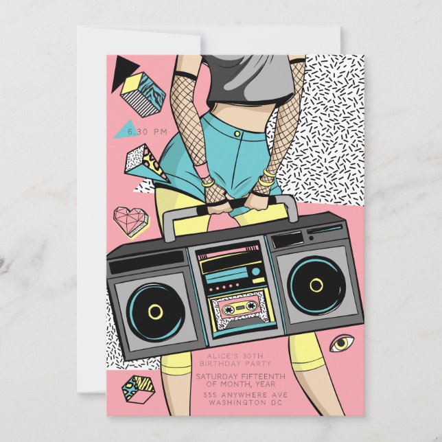 Invitación 90s Retro Era Theme Party Event (Anverso)