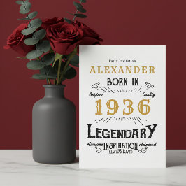 Invitación 90th Birthday Born 1936 White Gold Retro Vintage